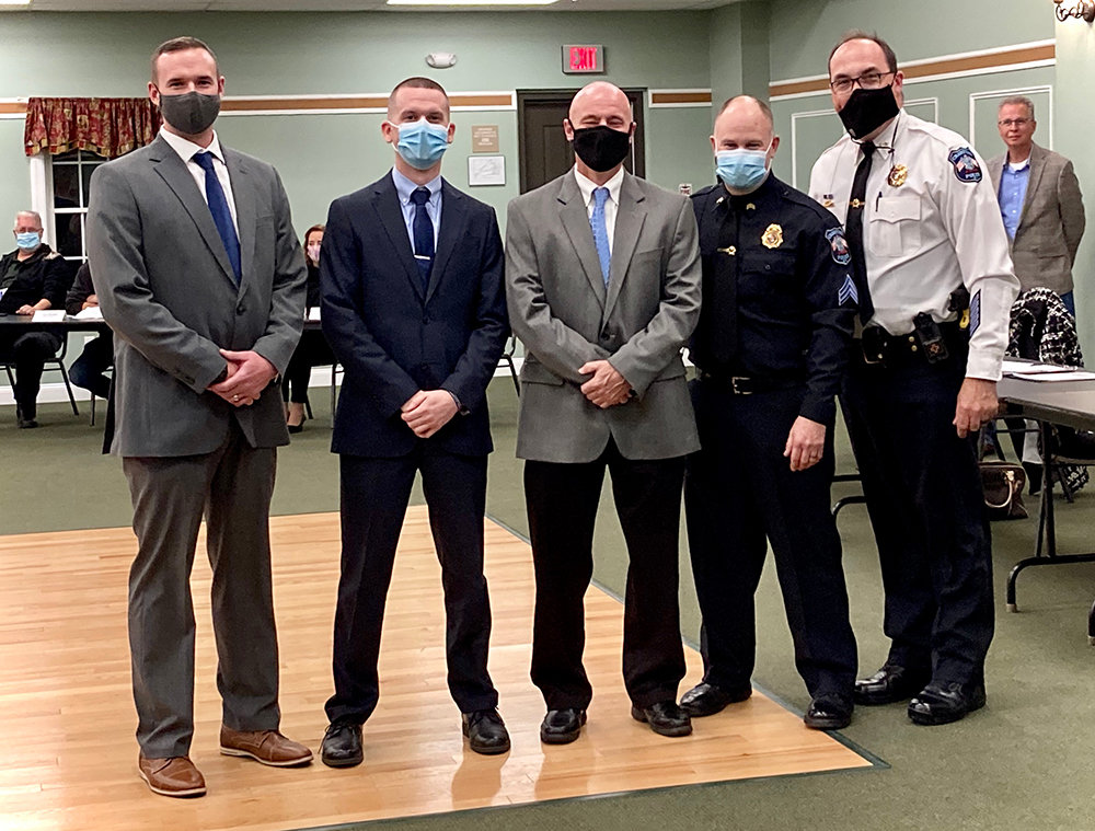 Crawford Police Officers  (l. -r.) Patrick Swayne, Michael Hughes, Clark Osbourne, Sgt. Michael Mataraza and Chief Dominick Blasko following the swearing in ceremony.