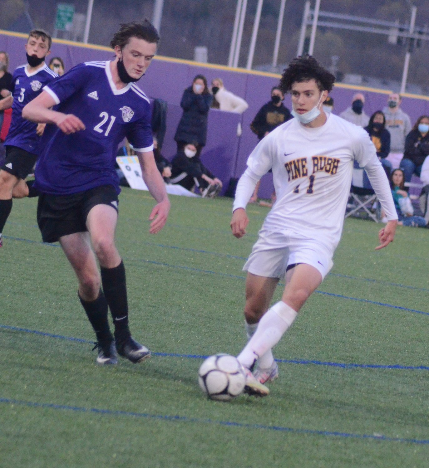 Pine Bush’s Michael Dempsey looks to move the ball during the Section 9 Class AA finals on April 20 at Monroe-Woodbury High School in Central Valley. 