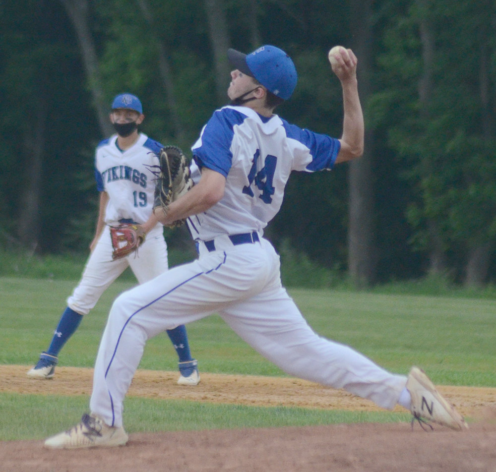 Valley Central’s Michael DiTullio pitches in the seventh inning of Wednesday’s non-league baseball game against Wallkill. DiTullio earned the save.