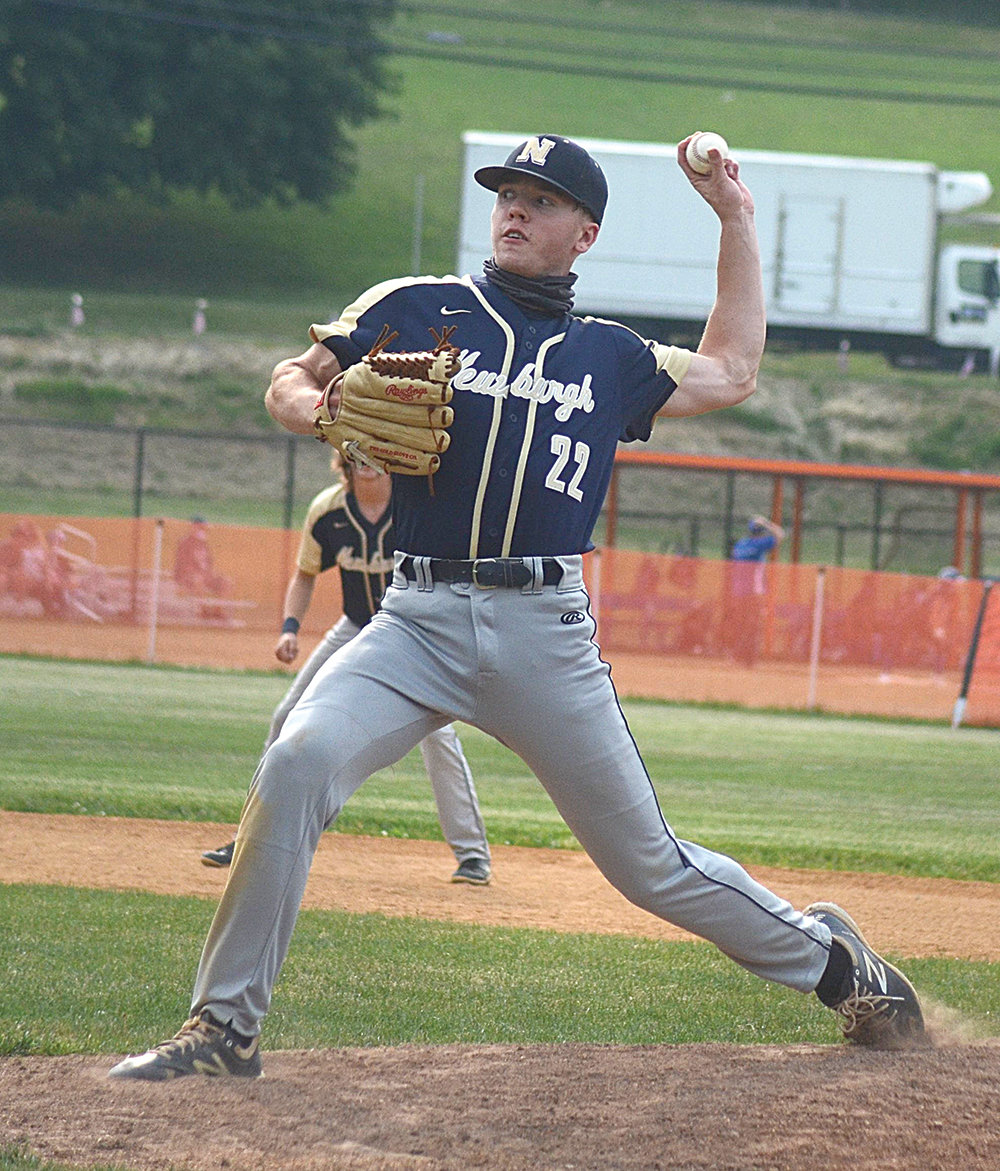 Jake Lanzer pitches for Newburgh during the second game of a doubleheader against Chester on May 28 at the Maple Avenue field in Chester.