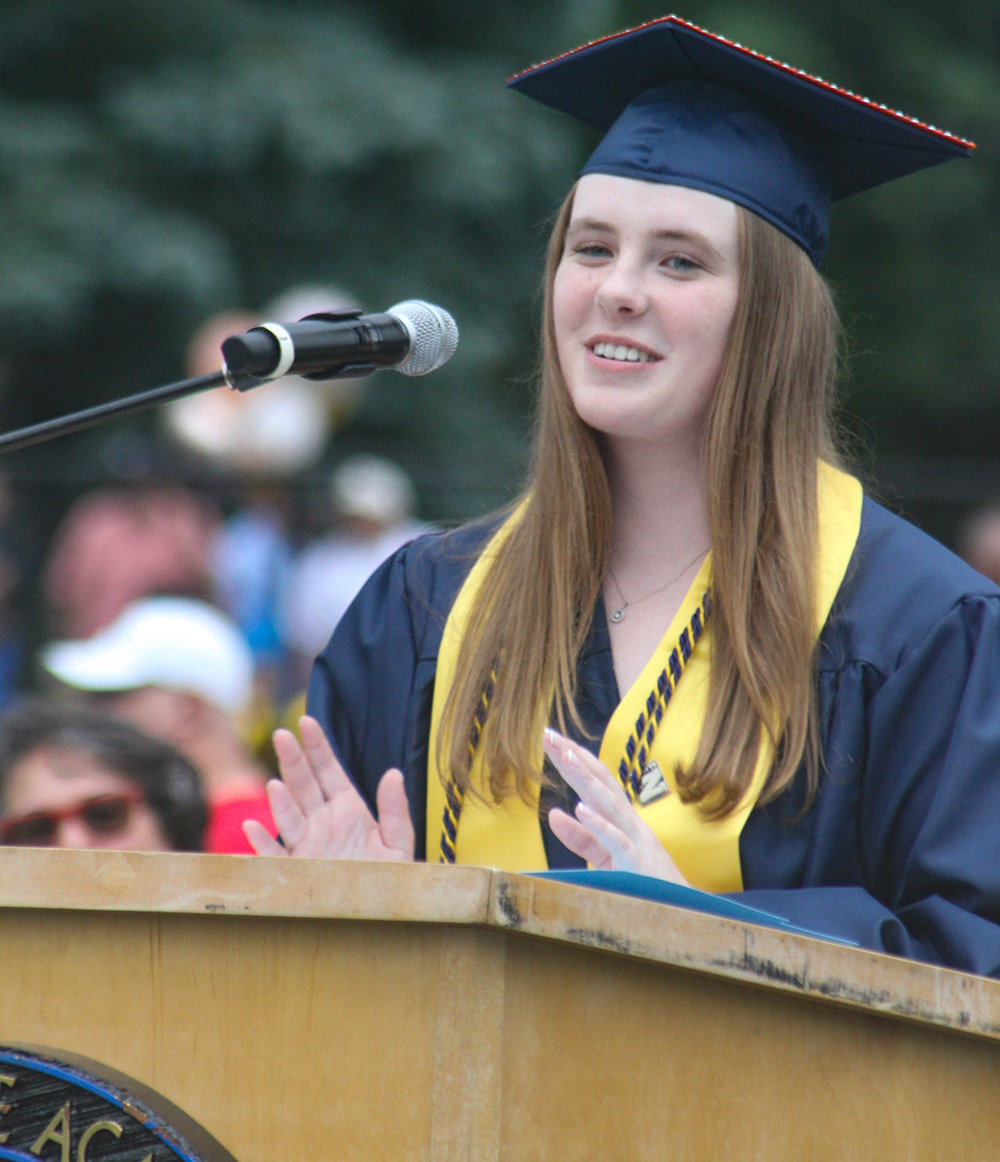 Valedictorian Megan Cameron urged her classmates to go out into the world and enjoy what they love to do.