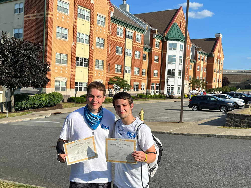 Mark Cozzupoli (l),  and Ben Canino (r), Highland Central School District juniors, attended the 2022 Rotary Youth Leadership Awards (RYLA) leadership conference at Mount Saint Mary College.