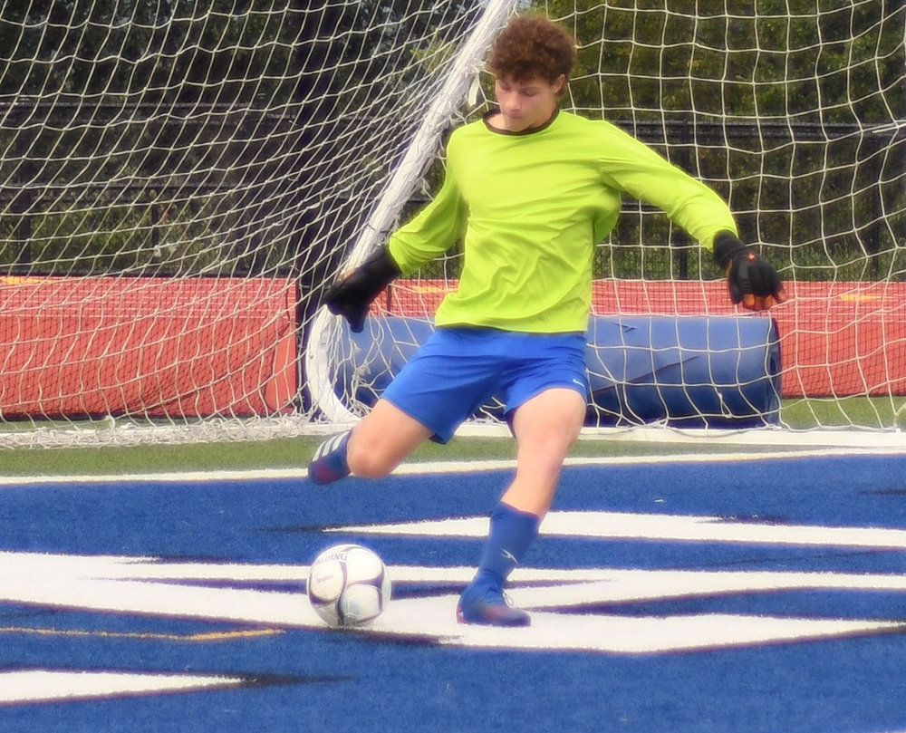 Wallkill goalkeeper Anthony Annacone kicks the ball down the field during Saturday’s non-league boys’ soccer game at Wallkill Senior High School.