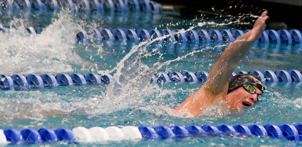 Valley Central's Timothy Grabinski swims the 500-yard freestyle during Saturday's Section 9 boys' swimming championship meet at Valley Central High School in Montgomery.