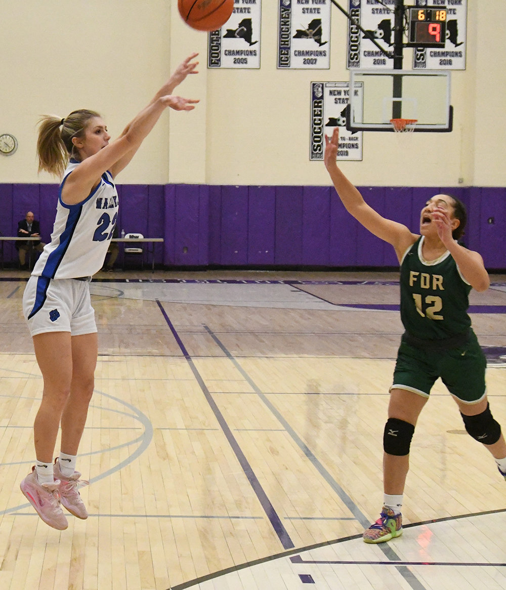 Wallkill's Emma Spindler shoots over FDR's Yadi Smith during Saturday's Section 9 Class A championship girls' basketball game at Monroe-Woodbury High School in Central Valley.